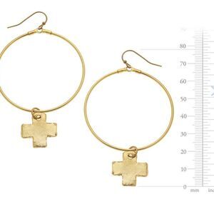 Susan Shaw Cross drop hoopsGold Hoop Earrings with Cross Charm